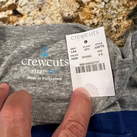 NWT J. Crew Kids' Grey and Blue Striped Pocket Crewneck T-Shirt - Picture 7 of 9